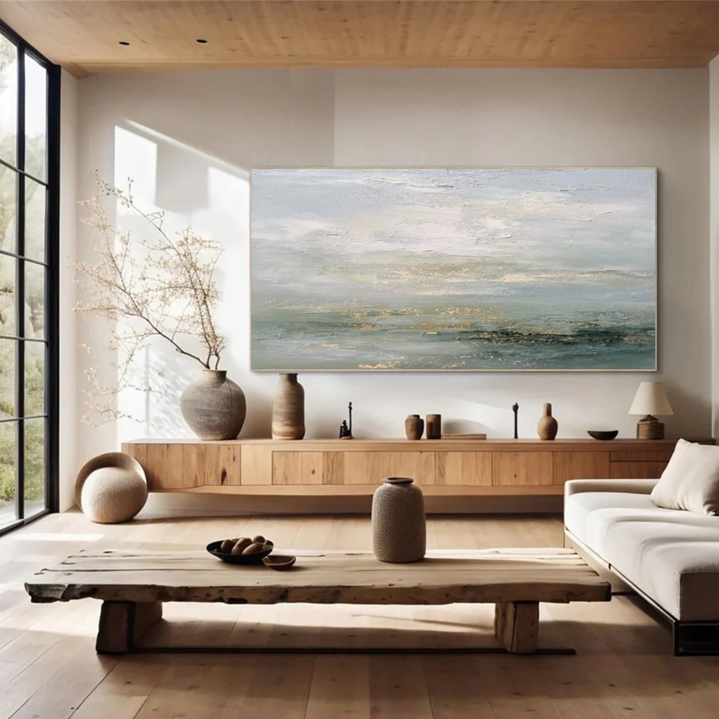 Soft Gold Horizon Abstract Painting