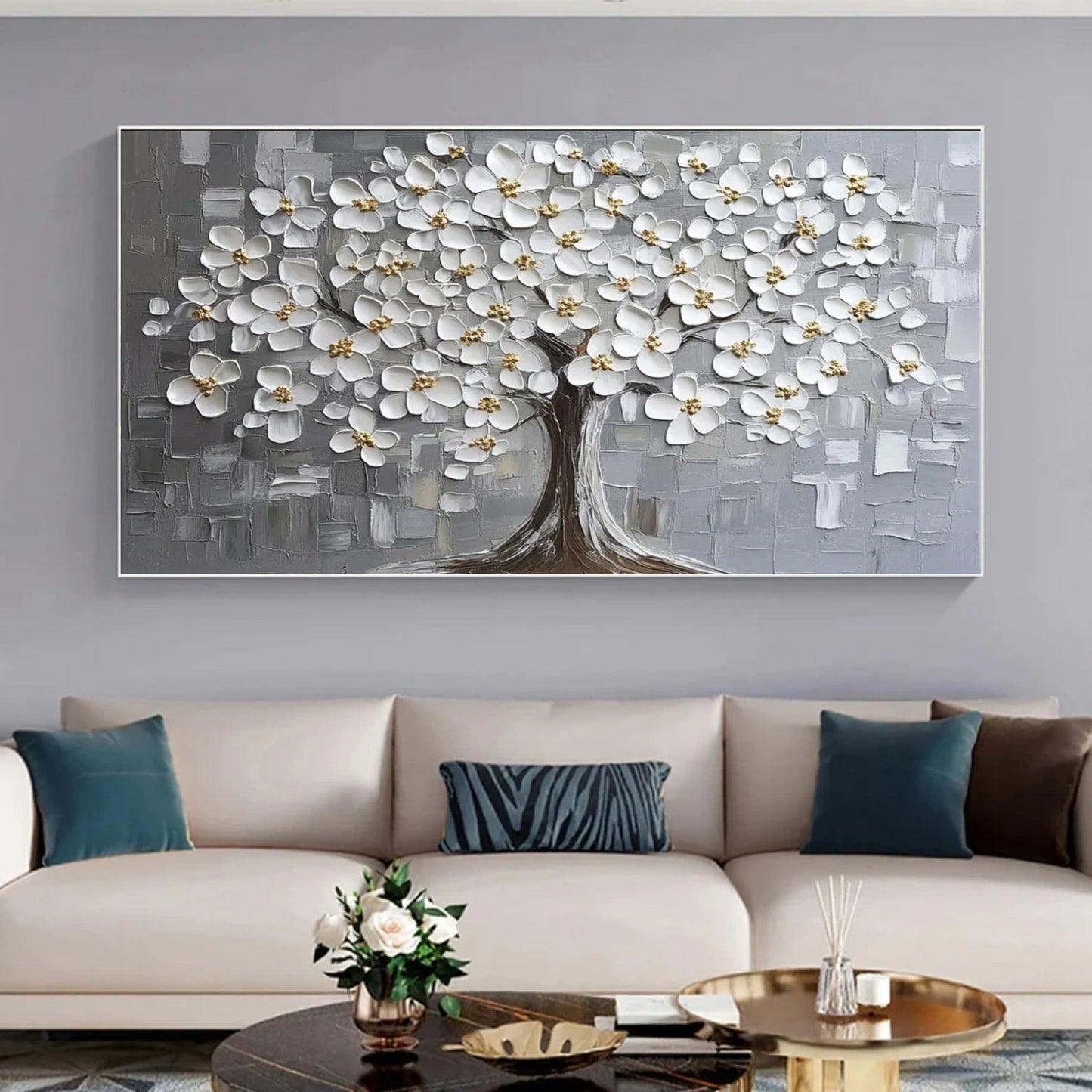 White Blossom Harmony Tree Painting