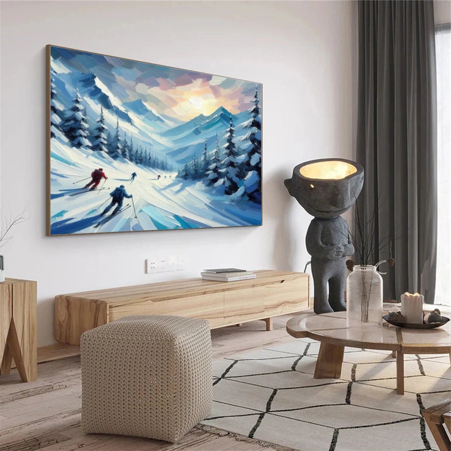 Sunlit Ski Slope – Winter Mountain Landscape Painting