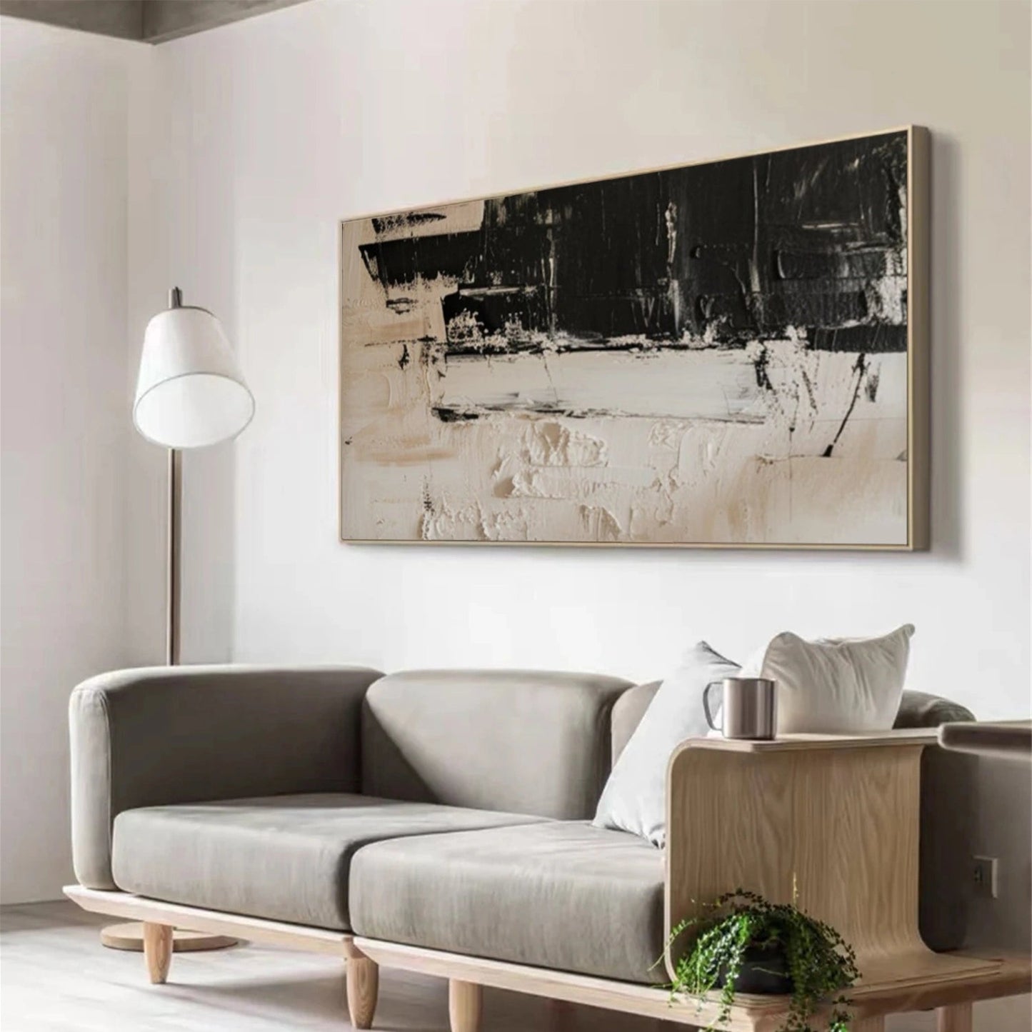 Midnight Strata Black Beige Abstract Painting