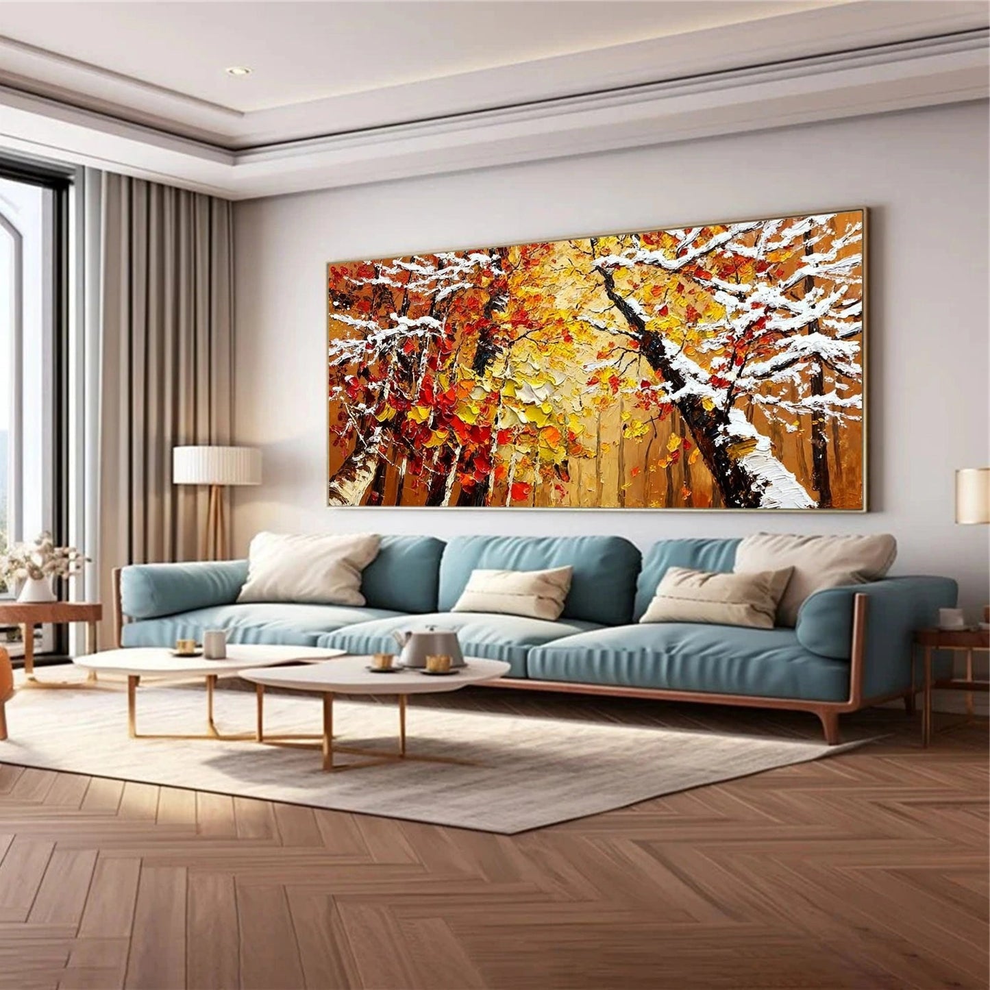 Golden Ember Forest Abstract Painting