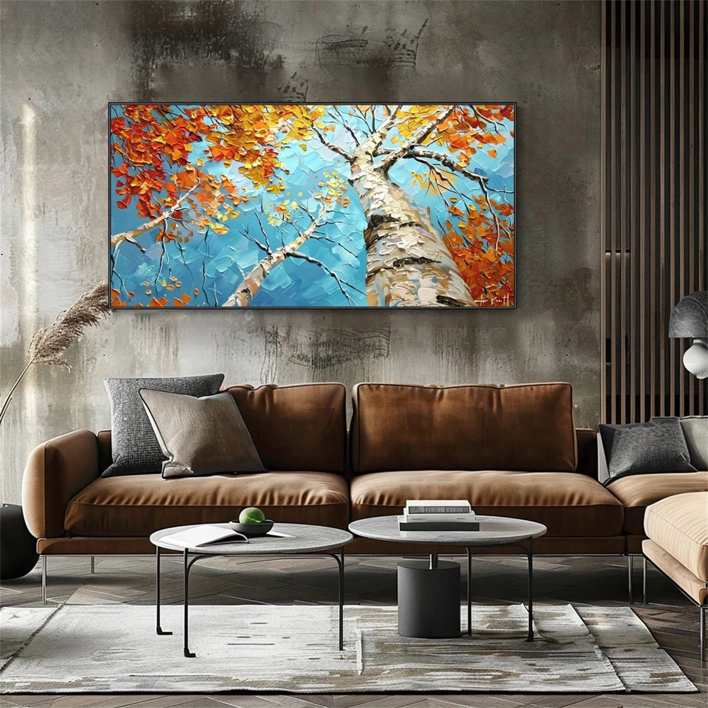 Autumn Sky Birch Abstract Painting