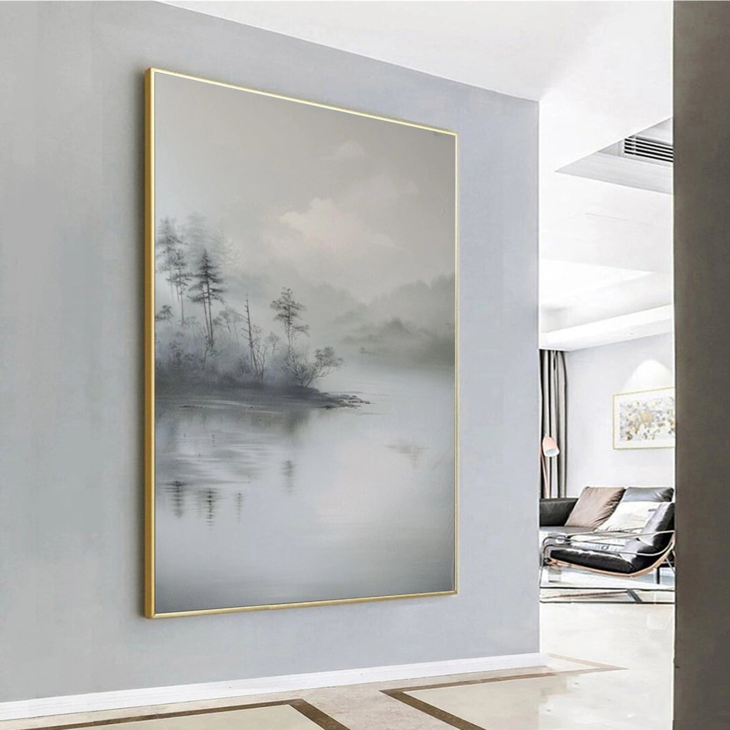 Silent Mist Lake Abstract Landscape Painting