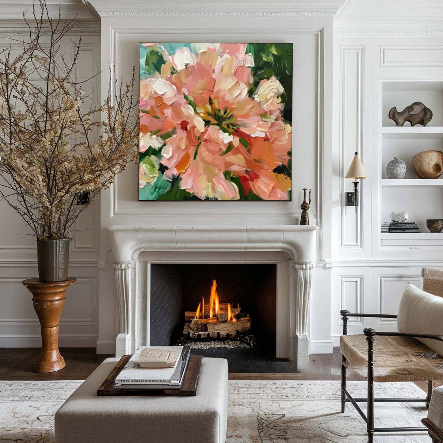 Sunlit Peach Bloom Floral Painting