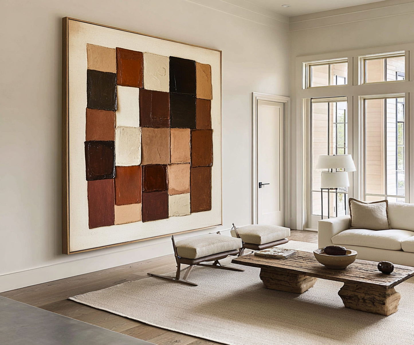 Mocha Patchwork Geometric Abstract Painting