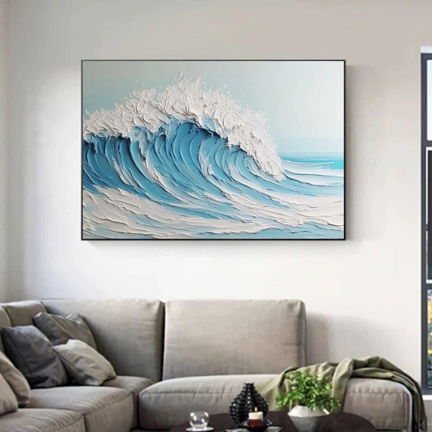 Azure Crest Textured Wave Painting
