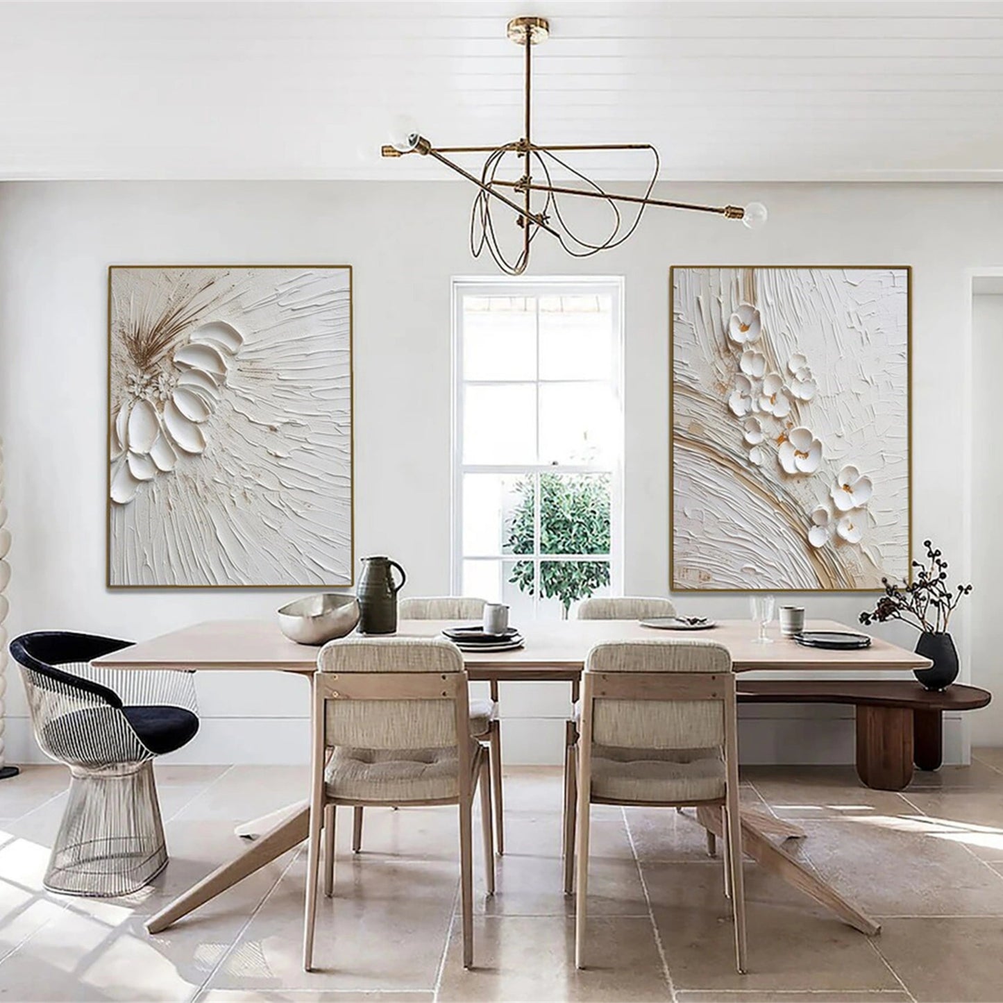 Set of 2 Ivory Whisper Textured Floral Abstract Painting