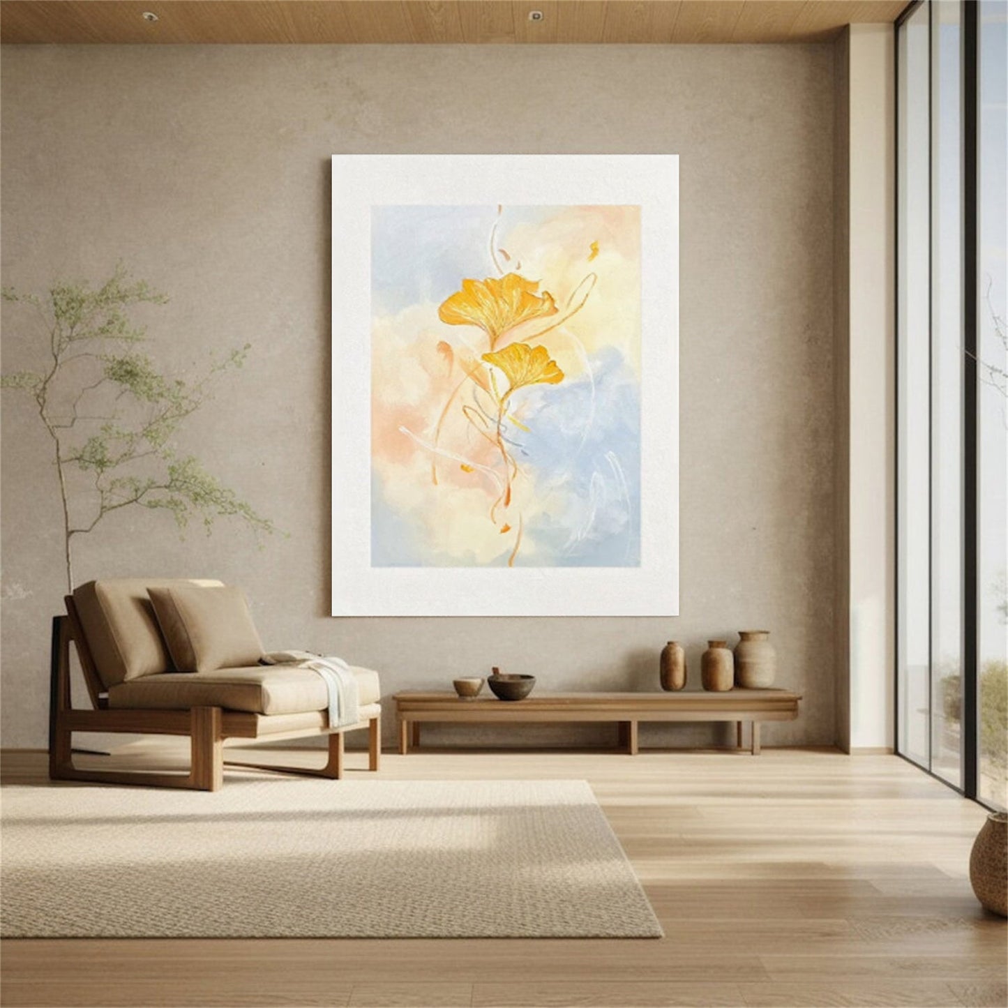 Golden Ginkgo Whisper Abstract Painting