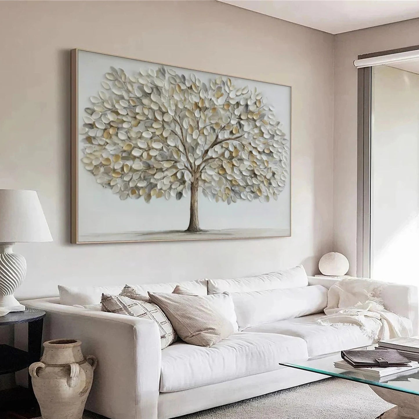 Serene Silver Leaf Tree Abstract Painting