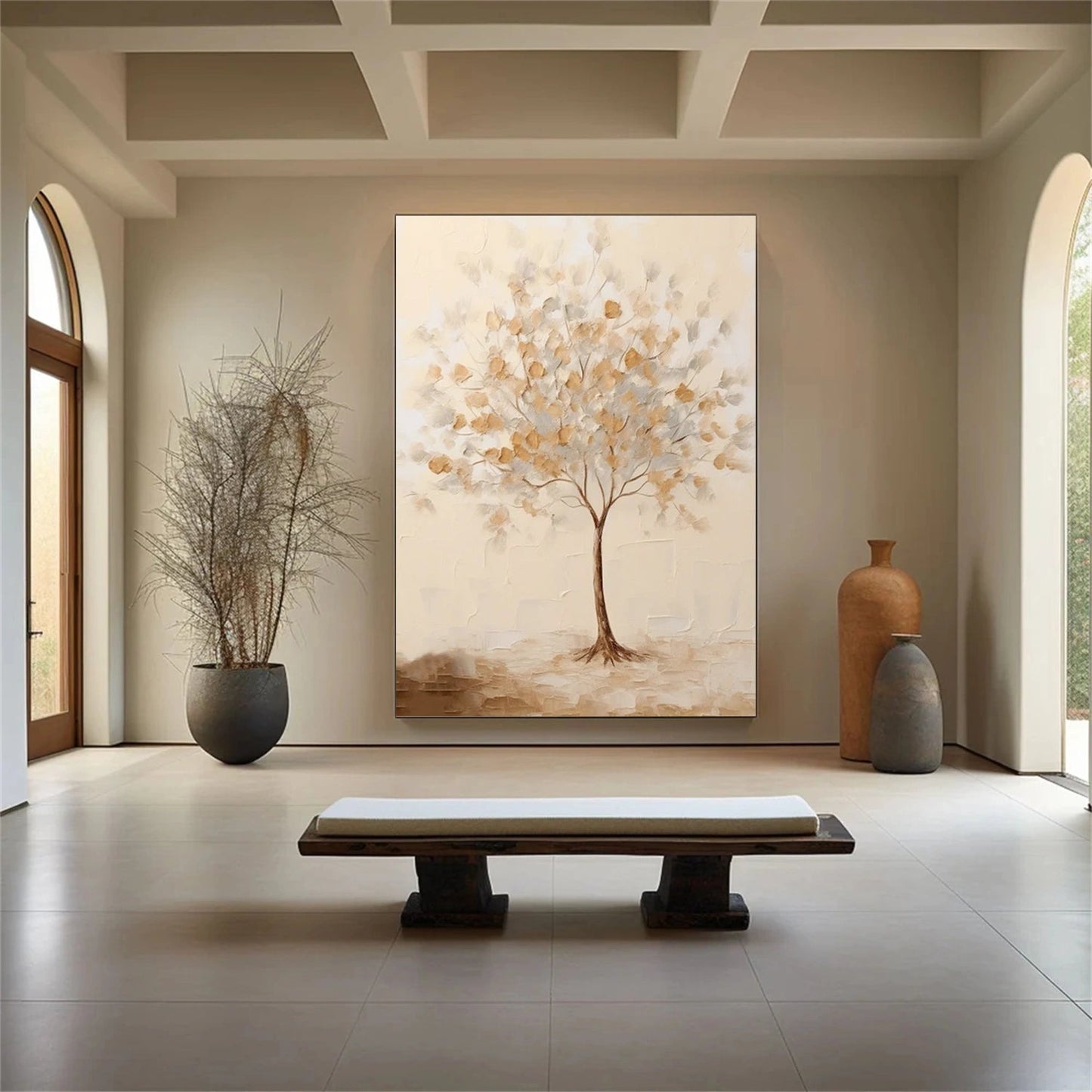 Warm Hush Ivory Tree Abstract Painting