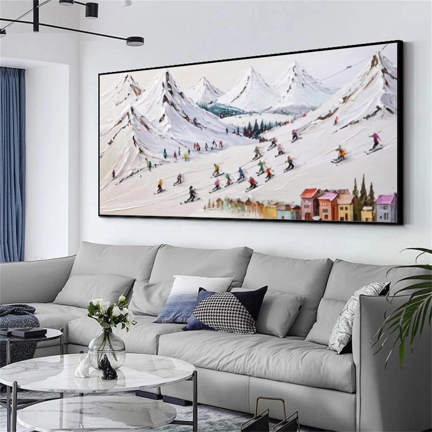 Colorful Ski Resort – Winter Textured Landscape Painting
