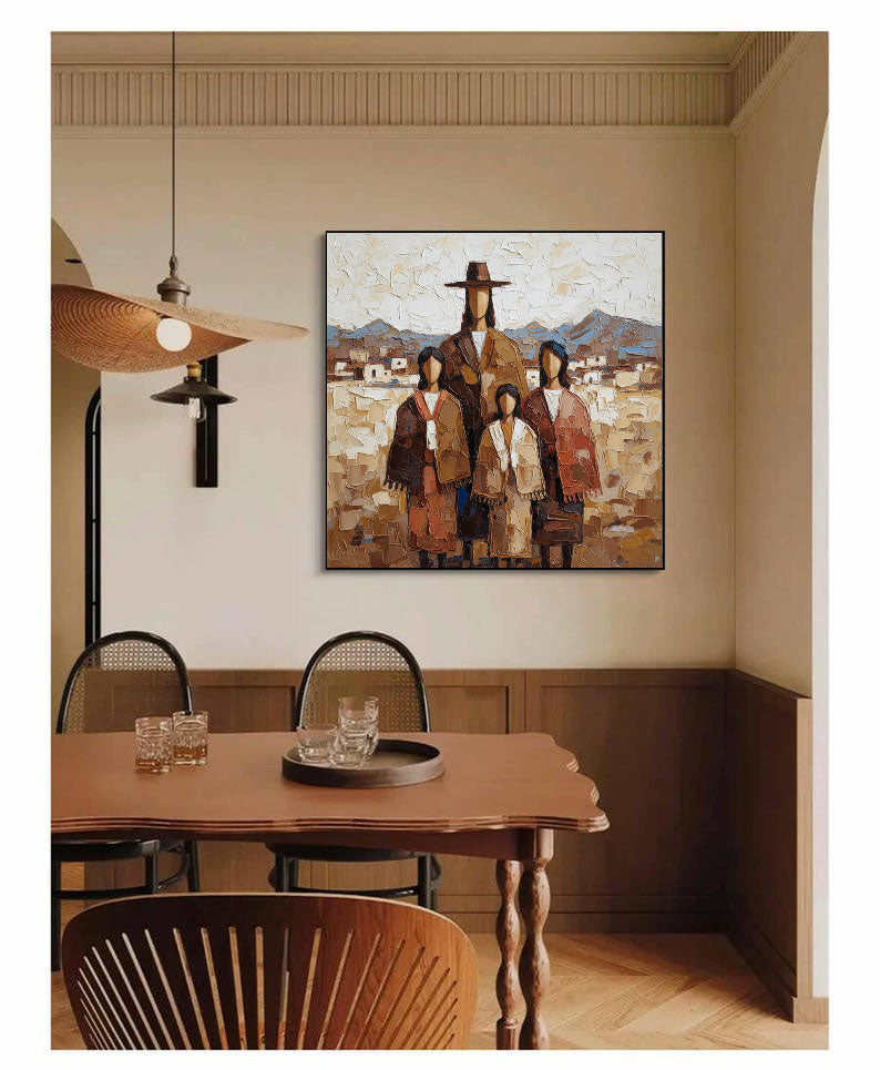 Heritage Family Portrait – Textured Cultural Figurative Painting