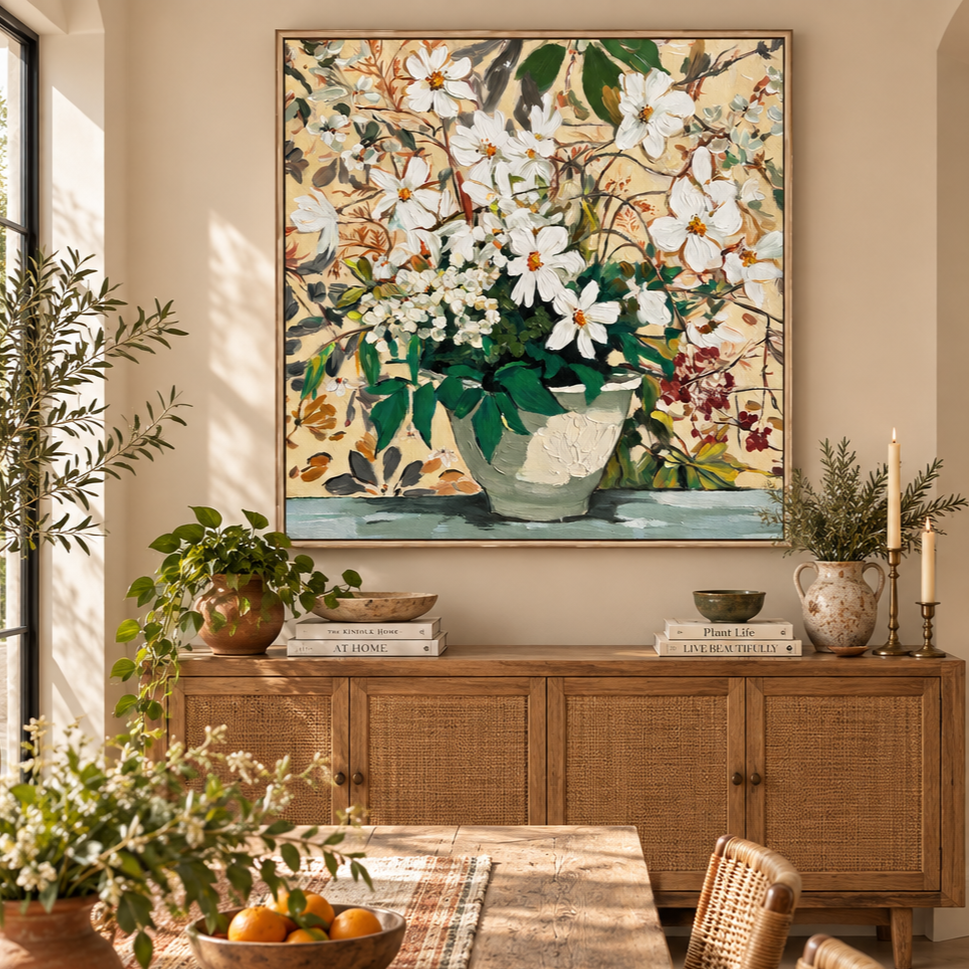 Whispering Petals White Floral Still Life Painting
