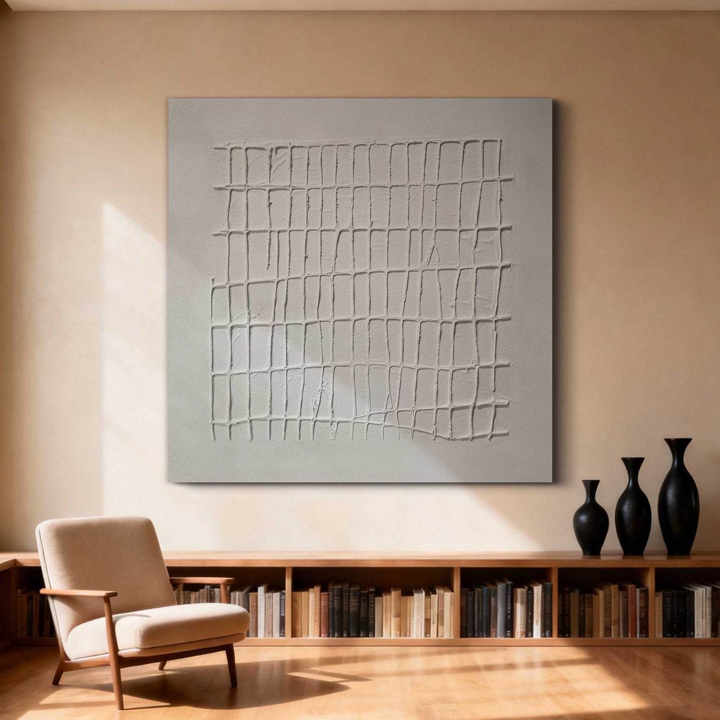 White Grid Textured Minimalist Painting