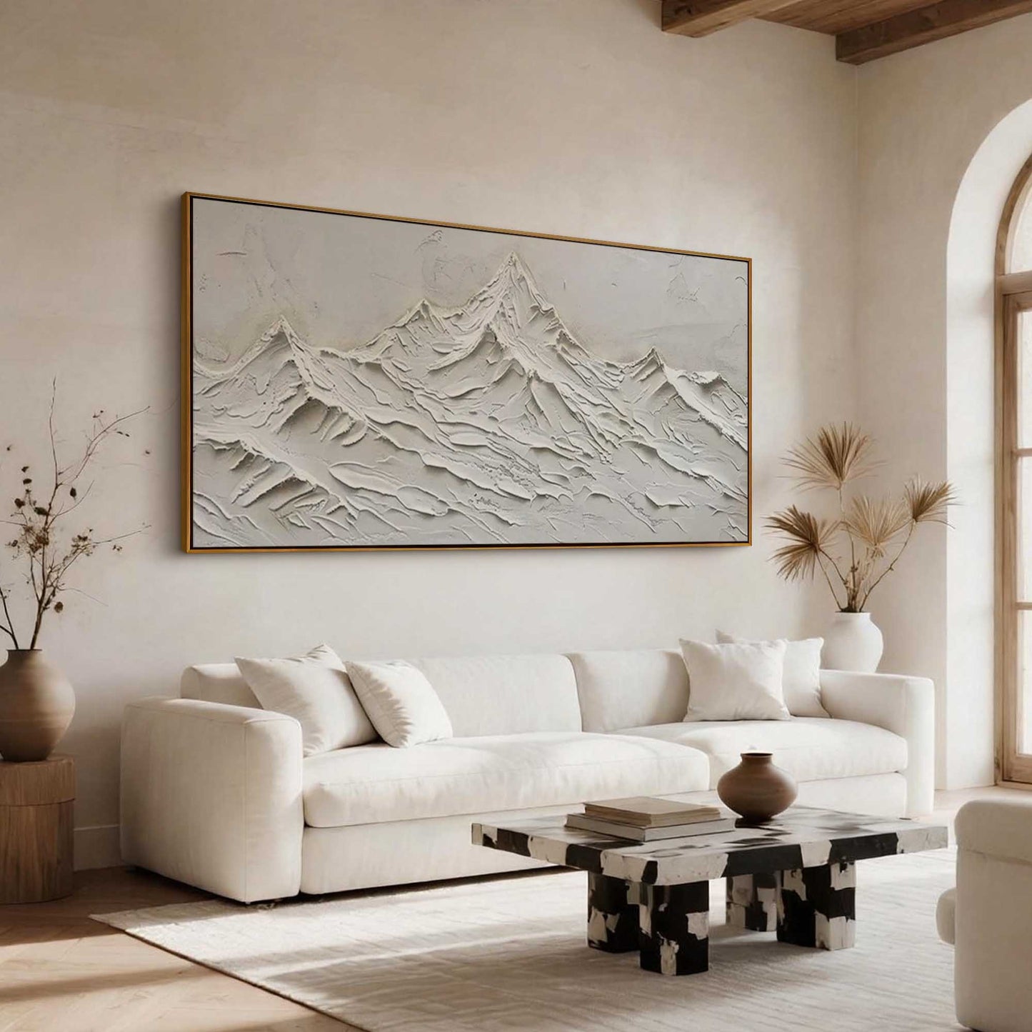 White Summit Textured Mountain Painting