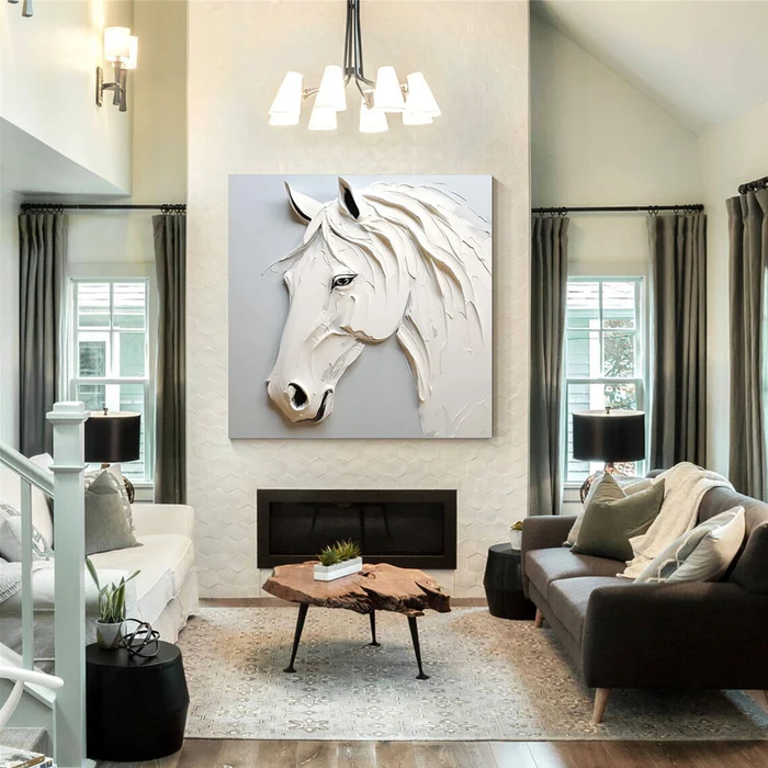 Majestic White Horse Textured Painting