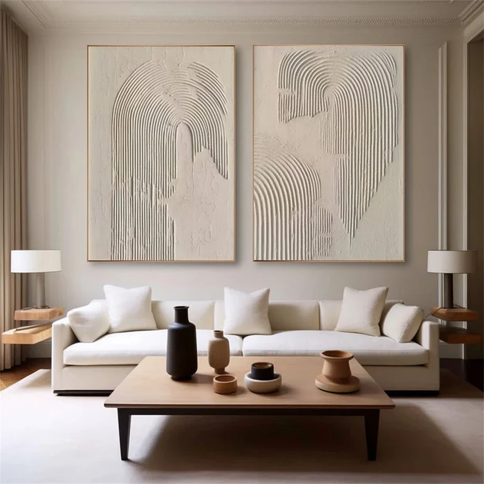 Ethereal Arches Minimal Textured Painting Set Set of 2