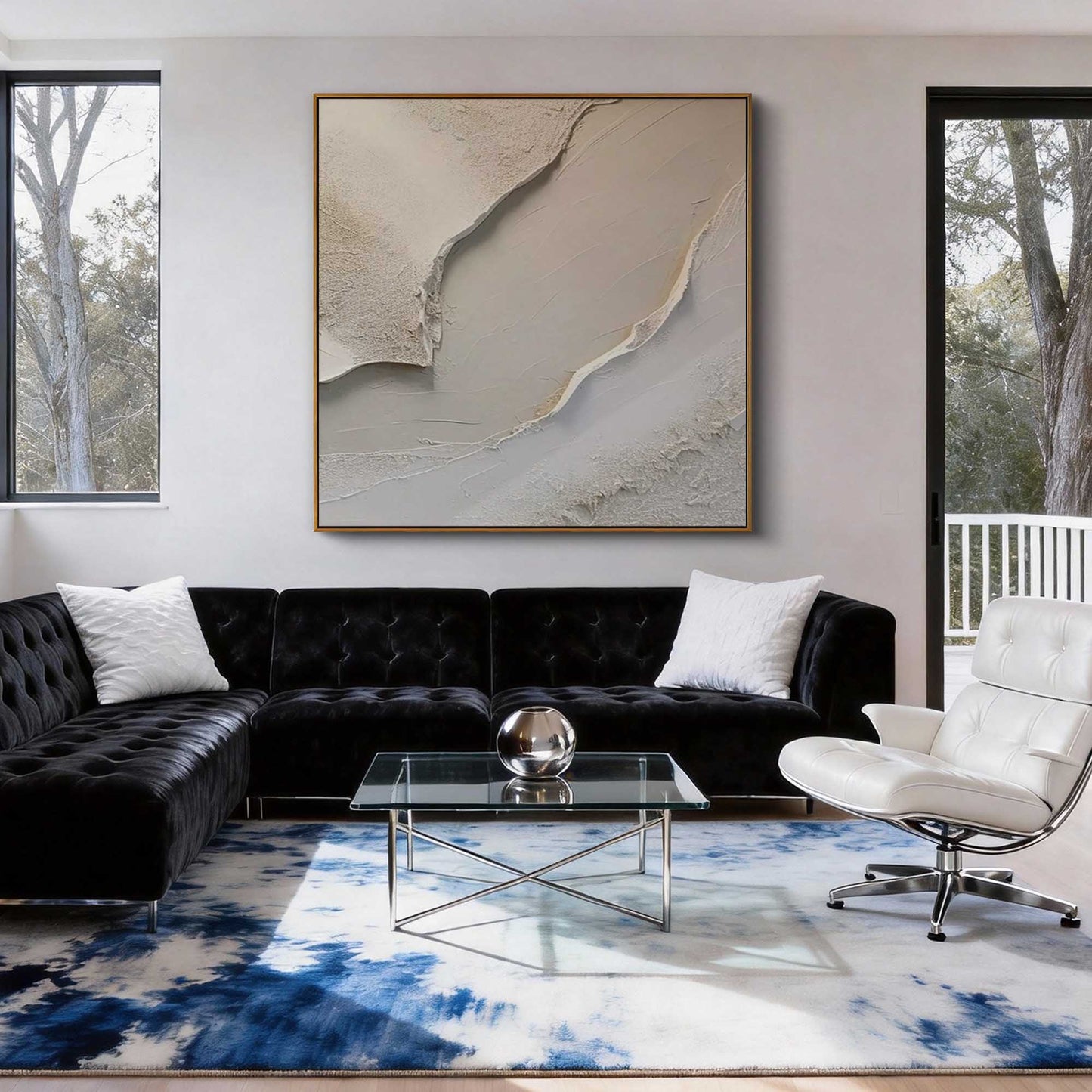 Cream Shoreline Impasto Abstract Painting