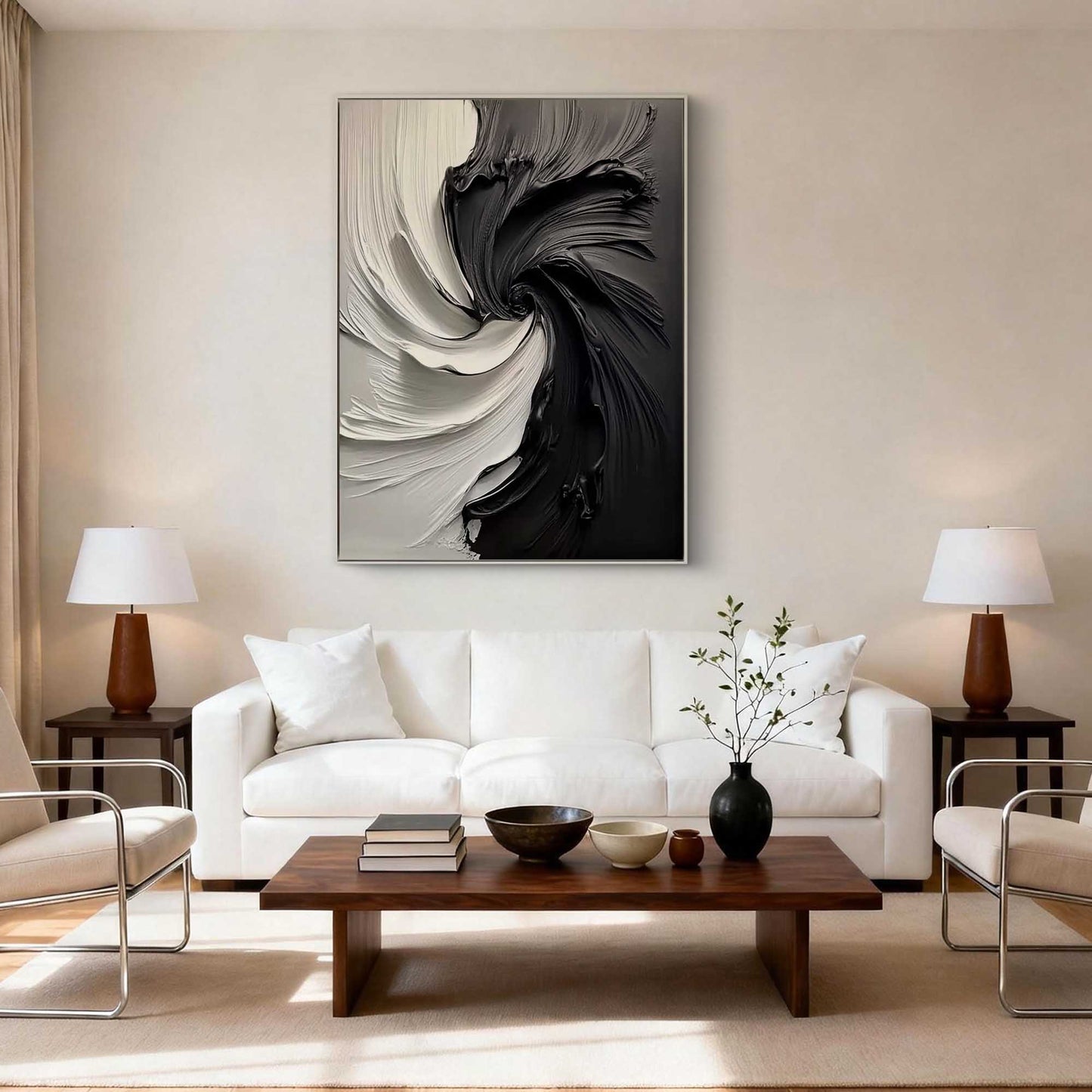 Monochrome Vortex 3D Impasto Abstract Painting