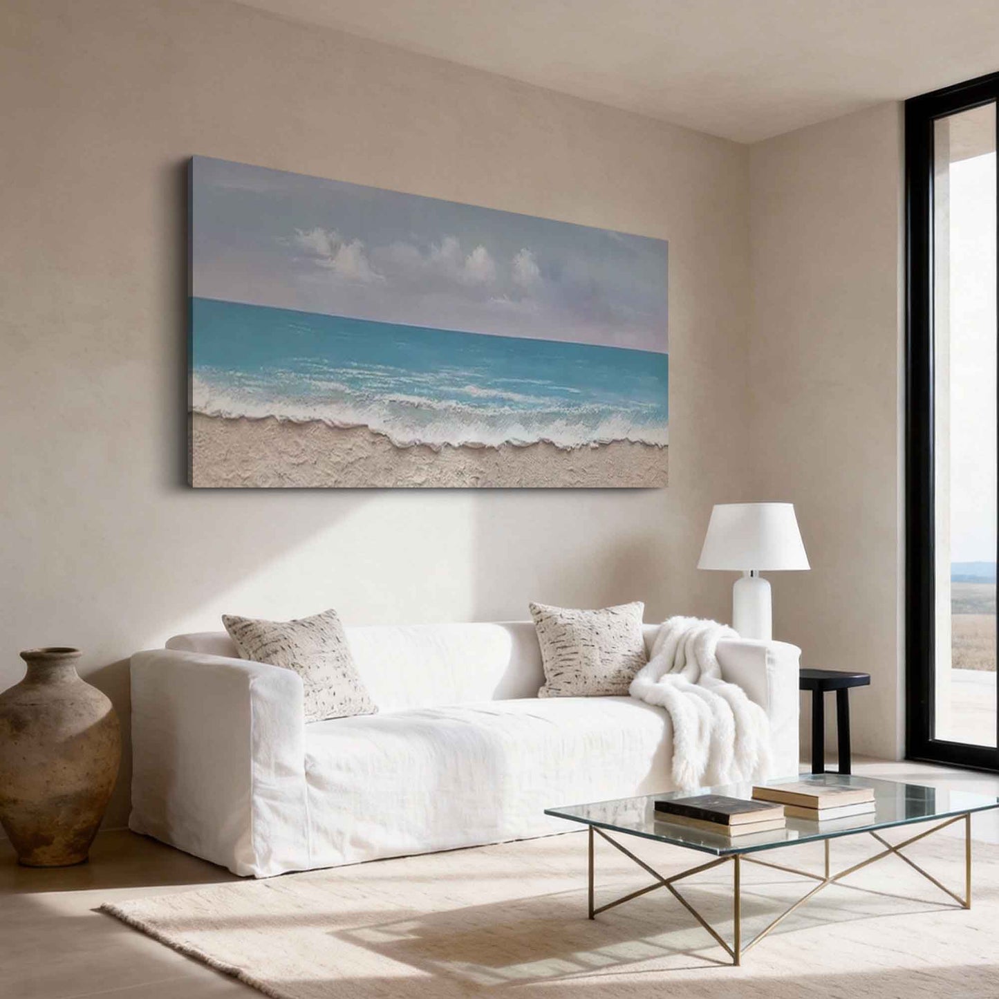 Turquoise Shoreline Textured Ocean Painting