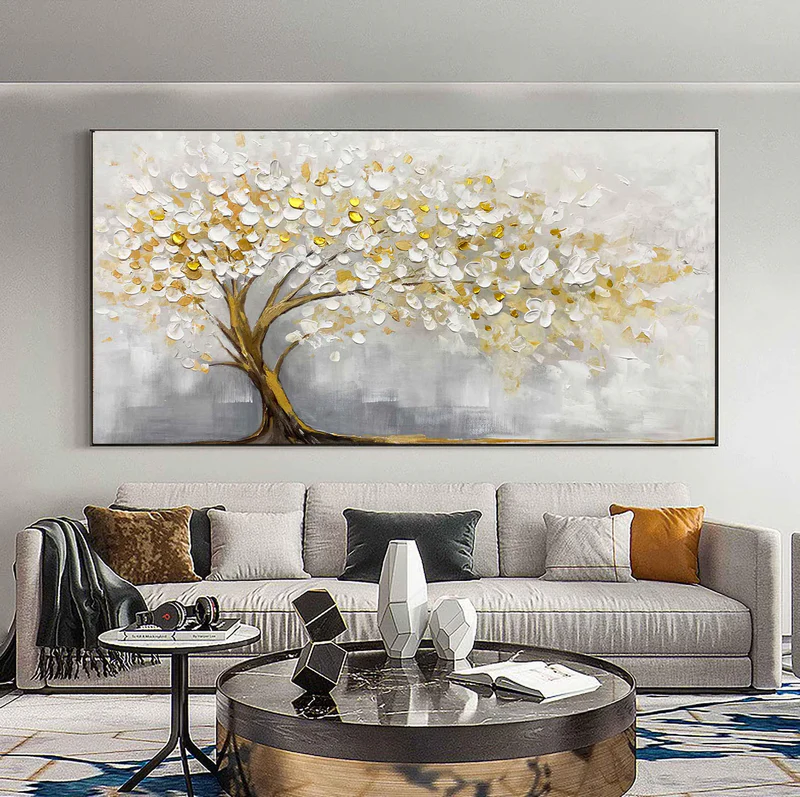 Golden Blossom Serenity Textured Painting