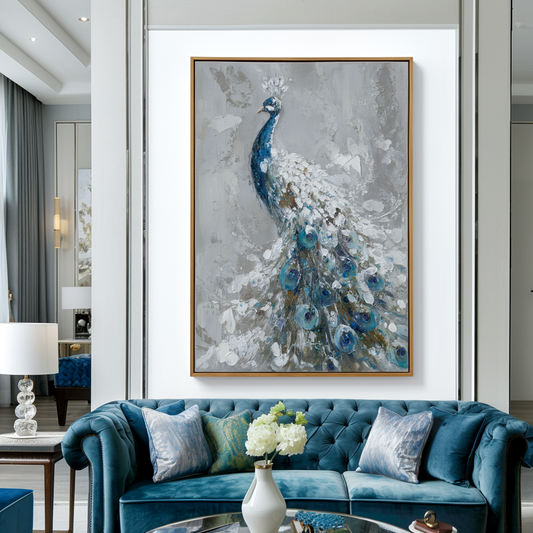 Blue Peacock Textured Wall Art #ART60