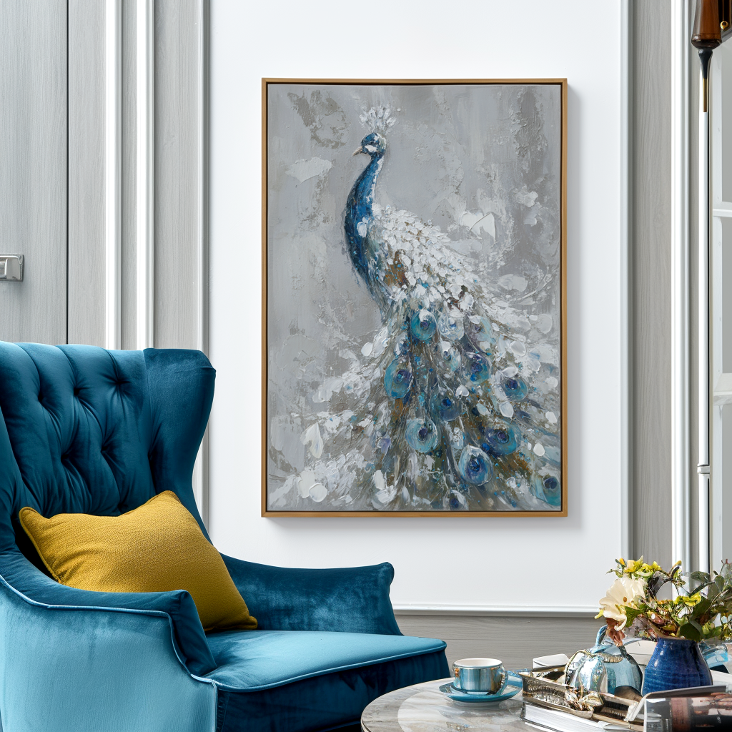 Blue Peacock Textured Wall Art #ART60