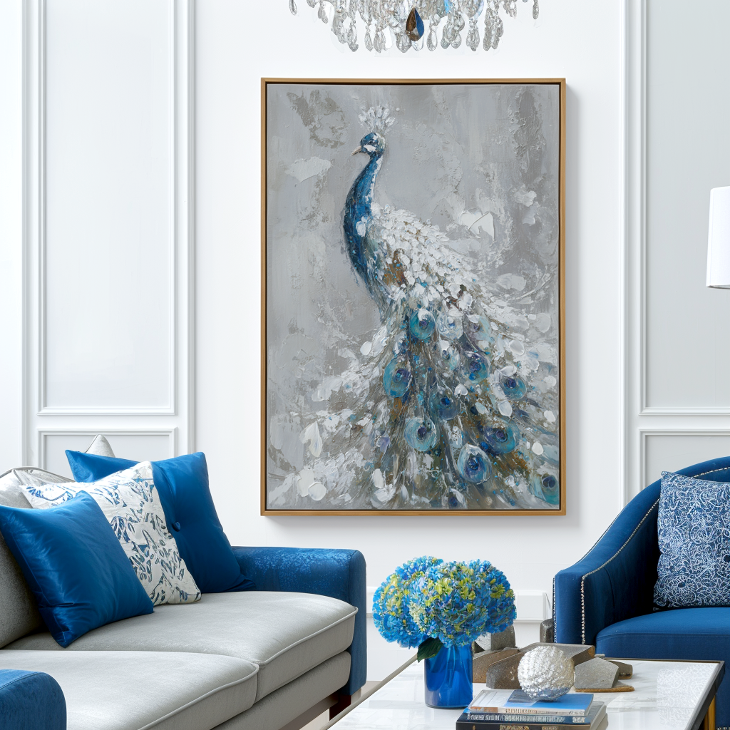 Blue Peacock Textured Wall Art #ART60