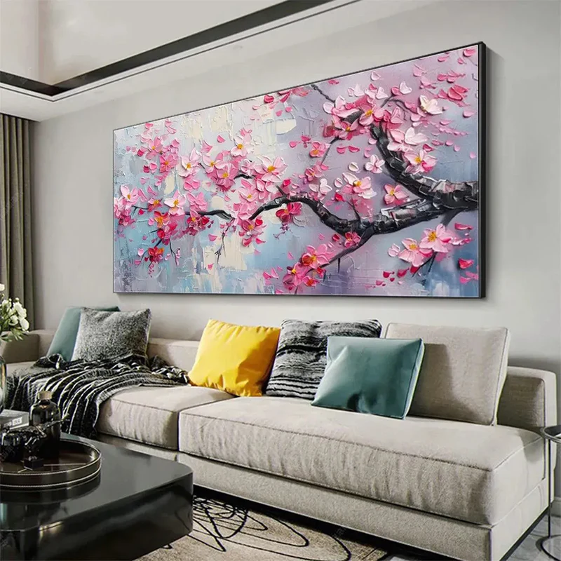 Pink Cherry Tree Textured Painting