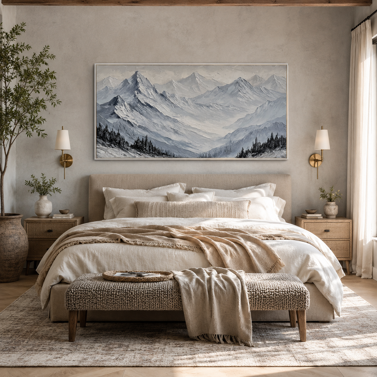 Silent Peaks Textured Mountain Painting