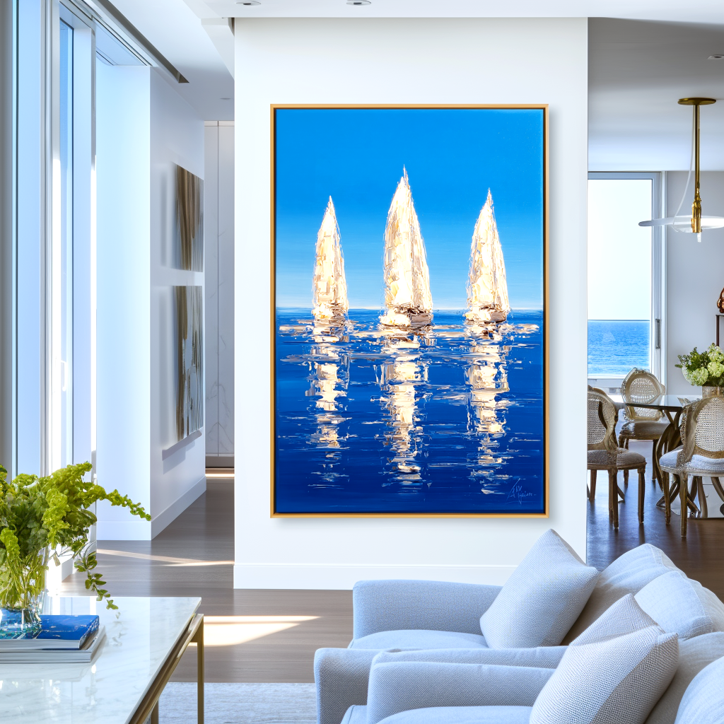 Minimalist Blue Sailboat Painting #ART65