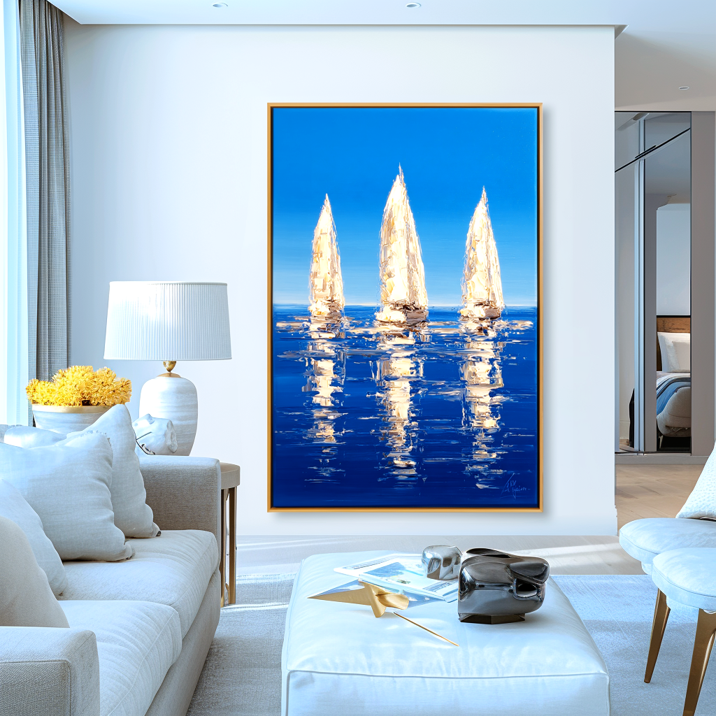 Minimalist Blue Sailboat Painting #ART65