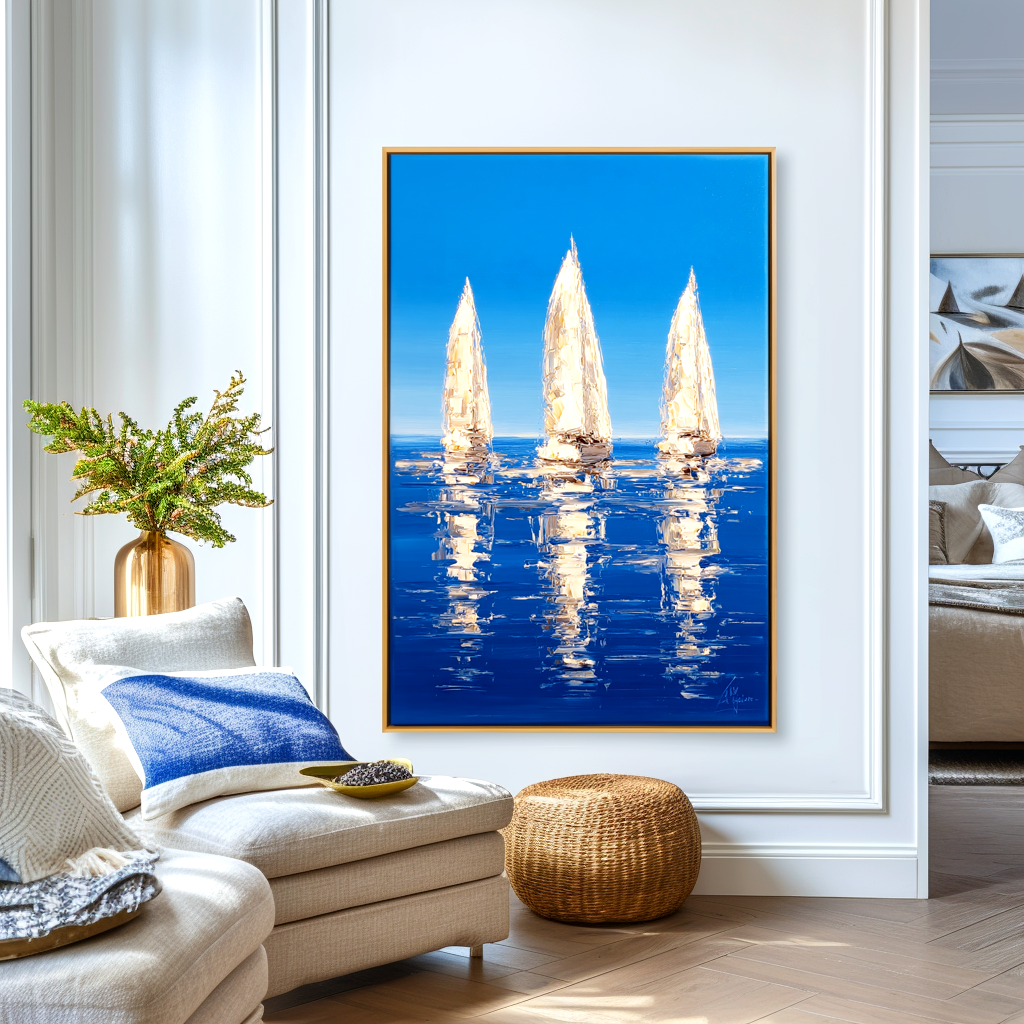 Minimalist Blue Sailboat Painting #ART65