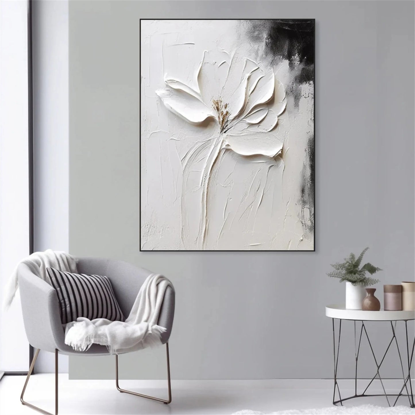 Silent Ivory Bloom Abstract Painting