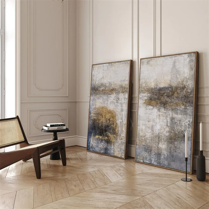 Golden Haze Abstract Landscape Painting Set Set of 2
