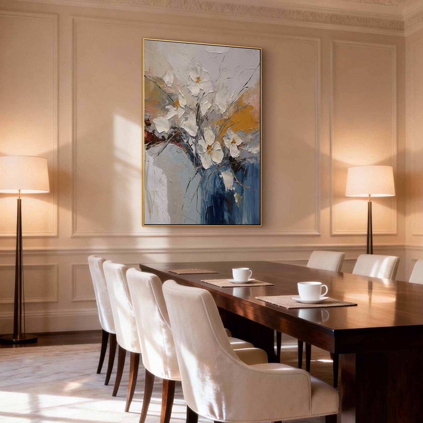 Elegant White Magnolia Impasto Vase Painting