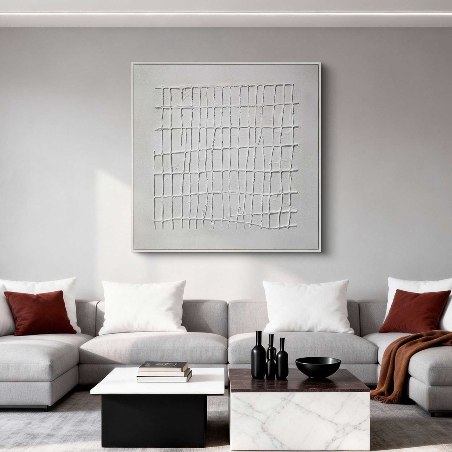 White Grid Textured Minimalist Painting