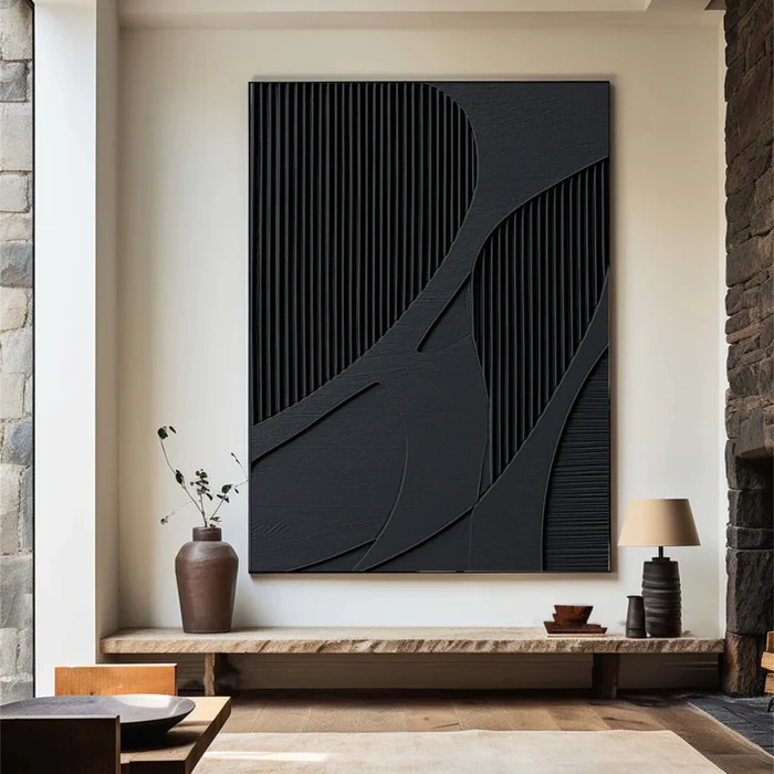 Noir Flow Black Textured Painting