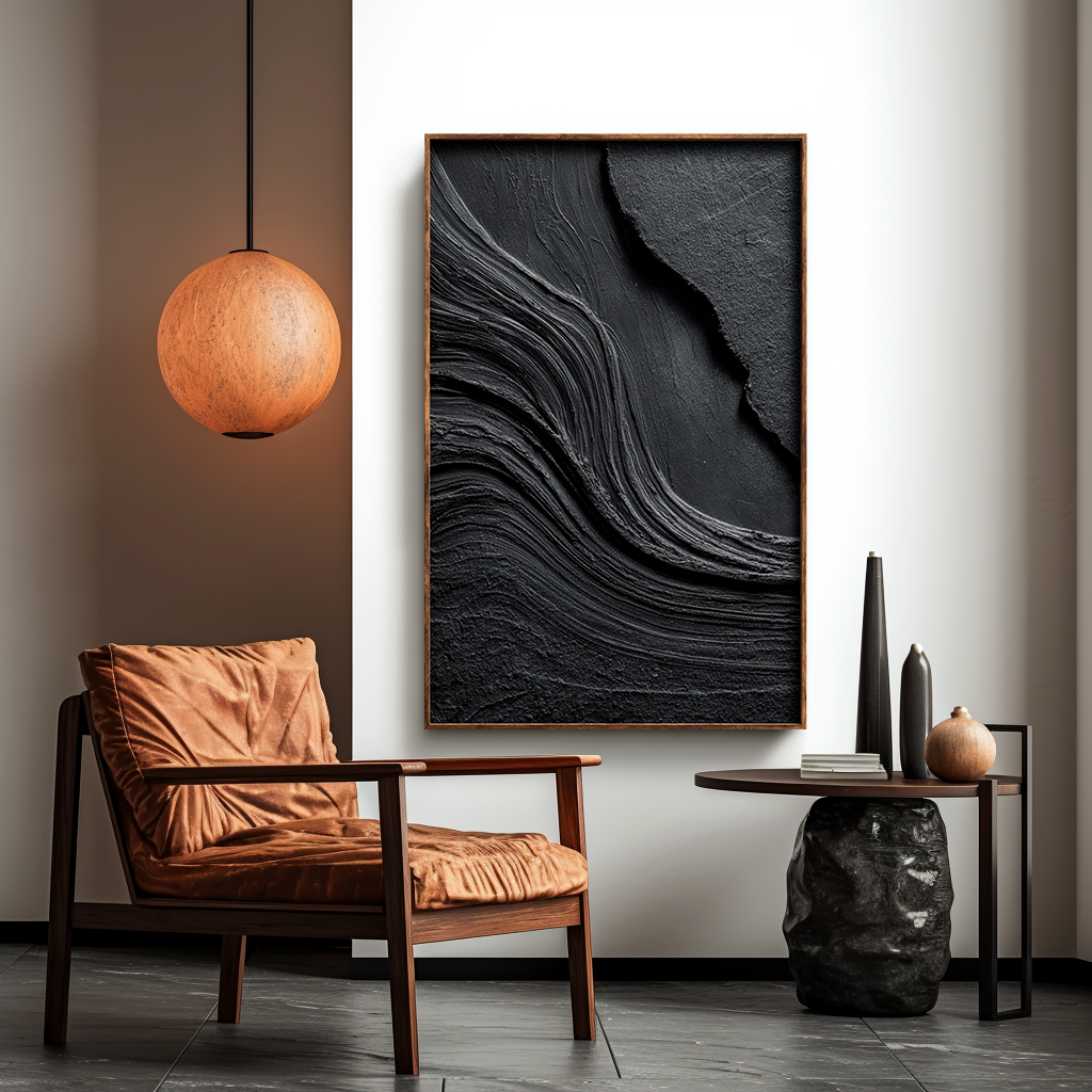Black Minimalist Textured Painting #ART68