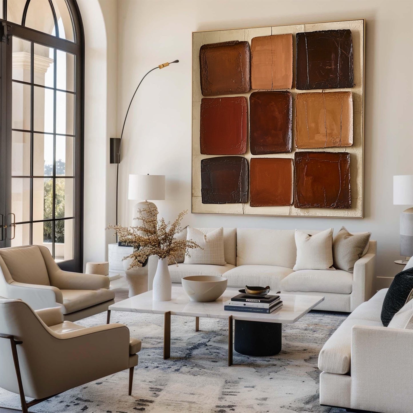Caramel Nine-Block Textured Abstract Painting
