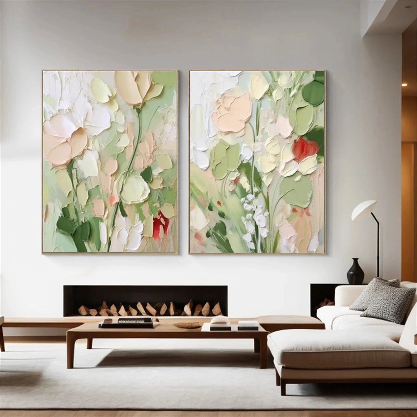 Set of 2 Soft Meadow Whisper Abstract Painting