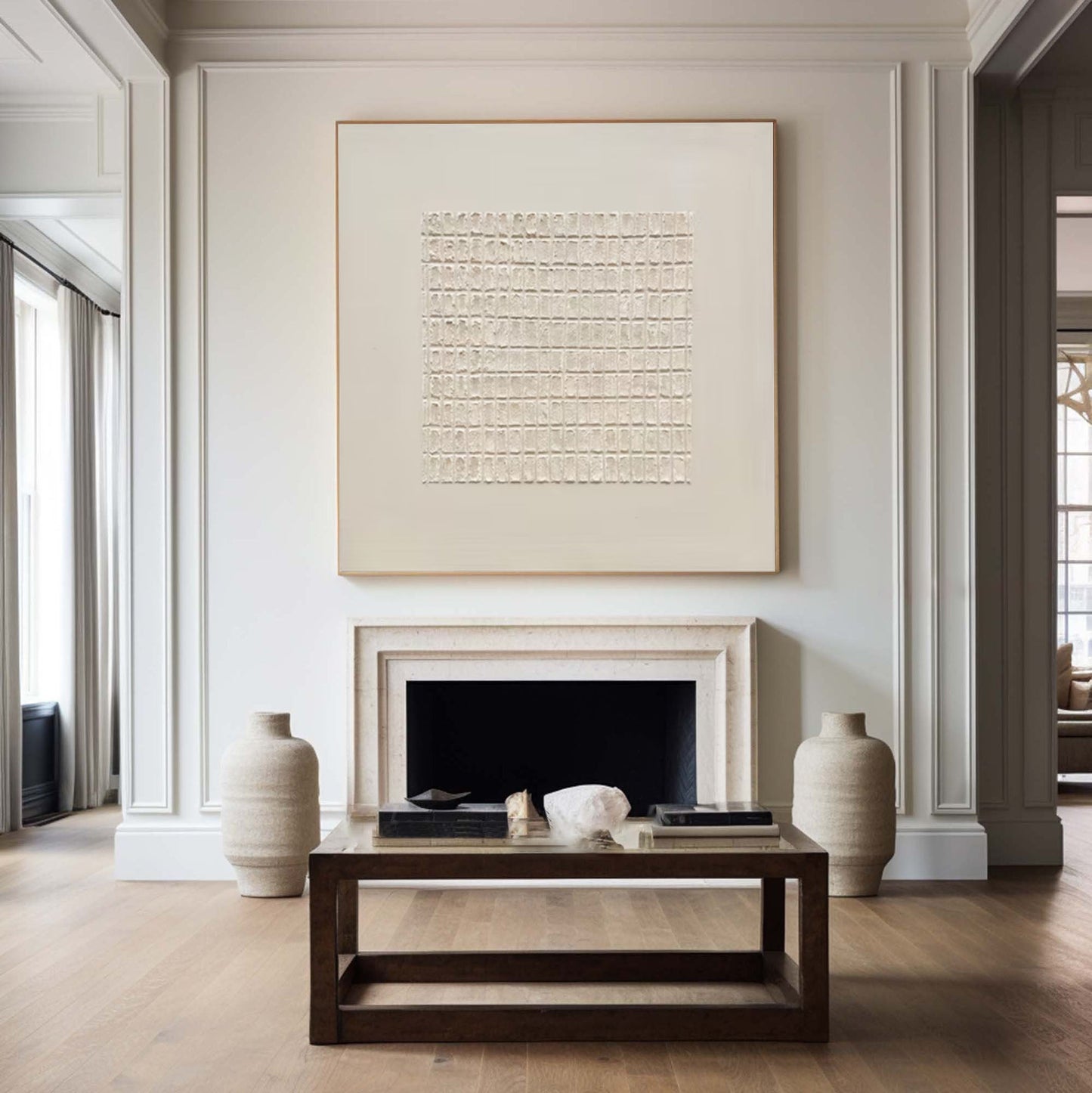 Centered Silence Grid Textured Painting