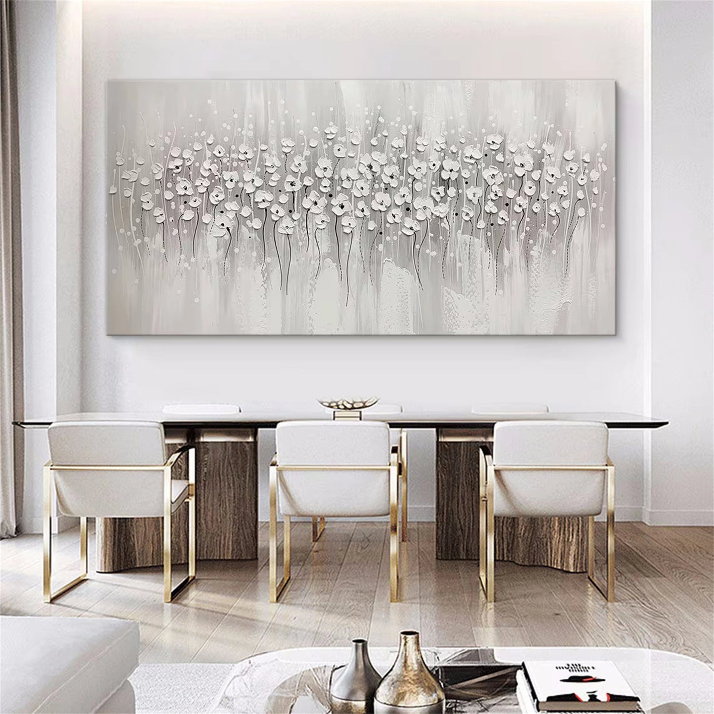 Whispering Meadow White Abstract Painting