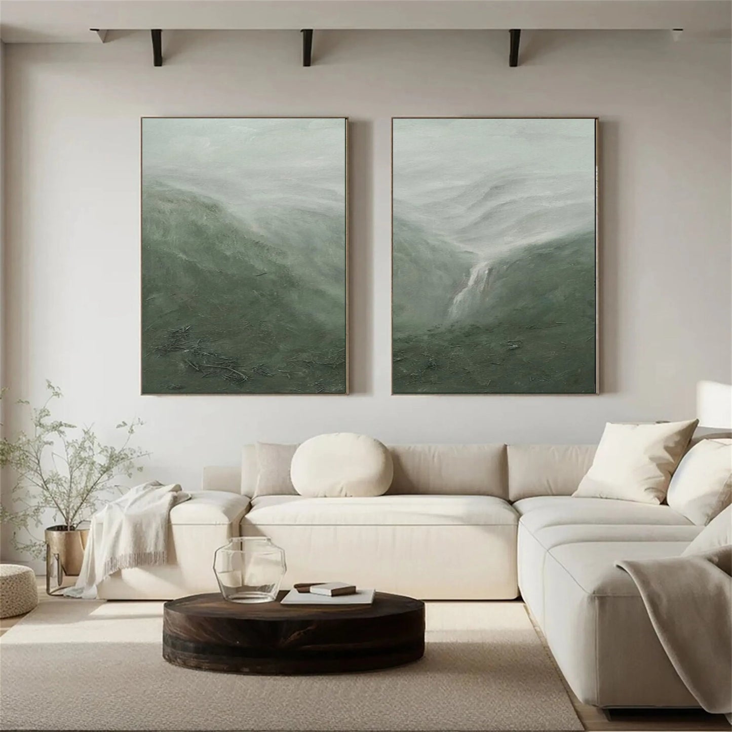 Set of 2 Mist Valley Green Abstract Painting