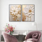 Set of 2 Soft Cream Gold Blossom Diptych Painting