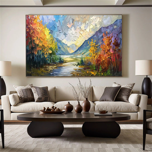 Autumn River Glow Landscape Painting