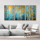 Golden Leaves Birch Forest Triptych Painting Set of 3