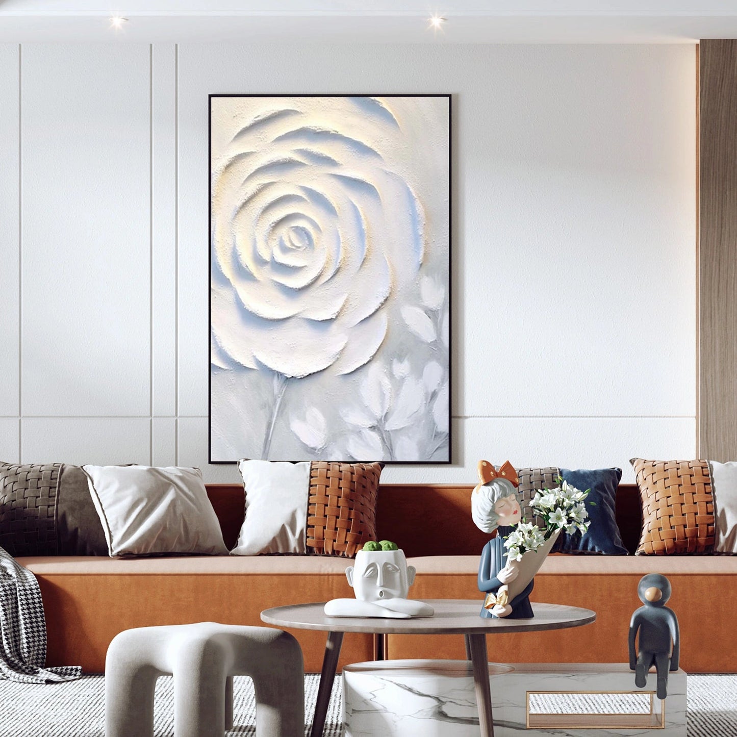 Silent Ivory Rose Abstract Painting