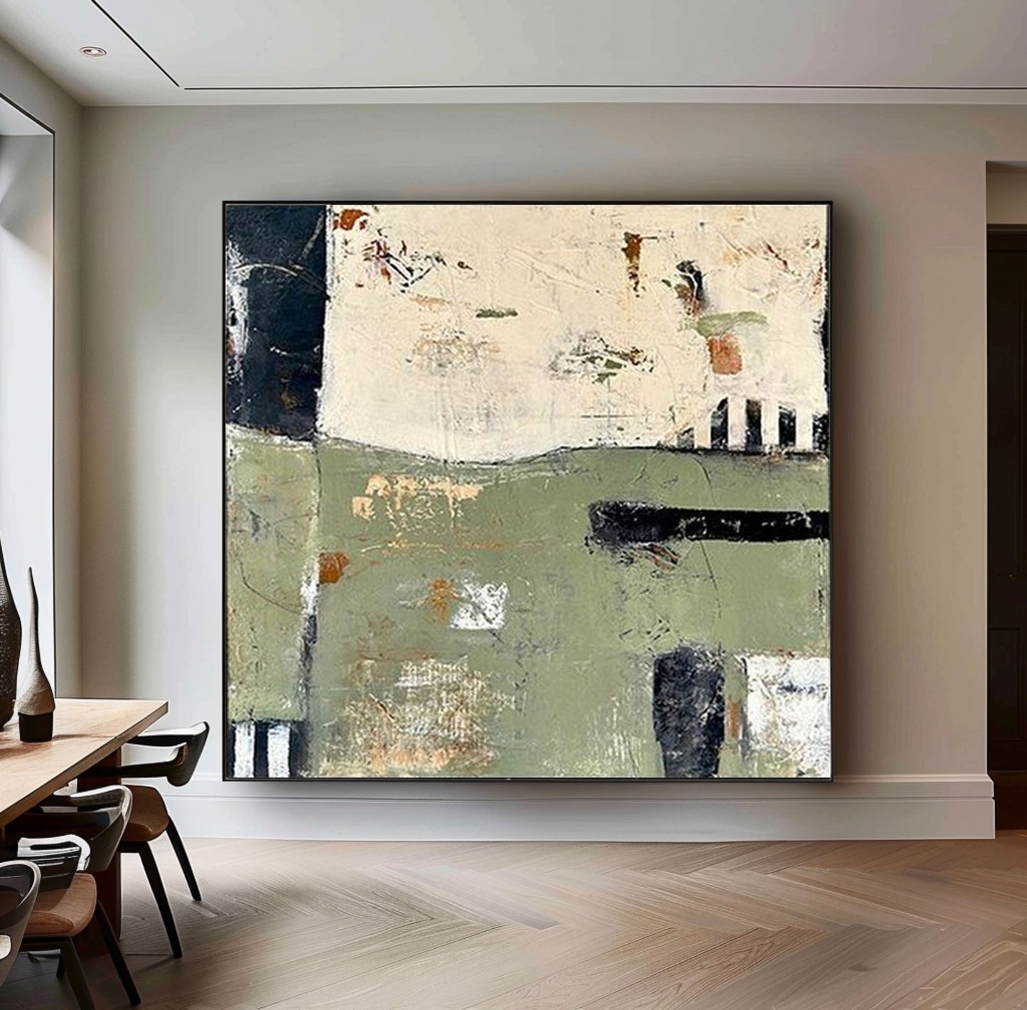 Muted Horizon Green Abstract Painting