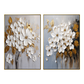 Golden Bloom White Floral Textured Painting Set Set of 2